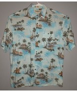 Campia Moda Mens Large Dress Casual Short Sleeve Shirt Blue Hawaiian bea... - $19.77 CAD