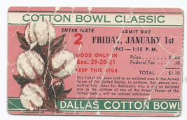 1943 cotton bowl ticket stub Texas Georgia Tech - £300.87 GBP