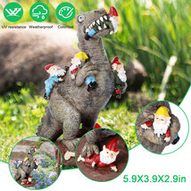 Funny Dinosaur Eating Gnomes Statue Yard Art Resin Garden Patio Decor Or... - £20.50 GBP