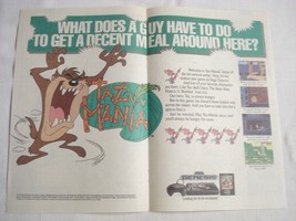1992 Two Page Color Ad Taz-Mania Video Game - £6.40 GBP