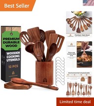 12-Piece Teak Wood Cooking Utensils Set with Holder &amp; Spoon Rest - Eco-F... - $74.99