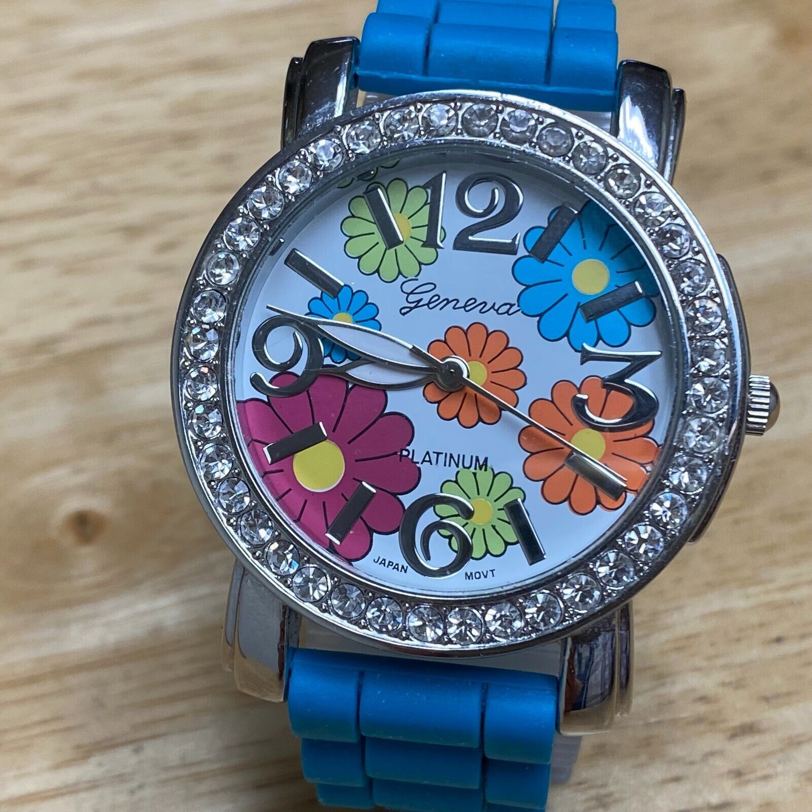 Geneva Platinum Unisex Silver Rhinestone Flower Dial Analog Quartz Watch... - $11.96