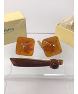 Russian Soviet USSR Genuine Baltic Amber Square Cufflinks &amp; Tie Clip Set... - $123.75