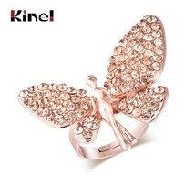 Luxury Angel Wings Rings For Women Fashion Gold Party Cocktail Crystal Opening R - £9.89 GBP