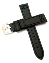 20mm 22mm 24mm 26mm Genuine Leather Black Watch Band Strap With Silver Buckle - £12.77 GBP