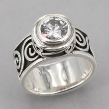 Vintage Silpada Oxidized Sterling Spiral Scroll CZ Solitaire Ring R1233 ... - $49.99