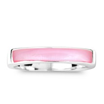 Rectangular Bar Pink Mother of Pearl Inlay Sterling Silver Ring-9 - $20.48