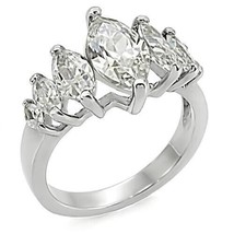 Women&#39;s Stainless Steel 12x6mm Marquise Cut CZ Wedding Engagement Ring Size 6-10 - £52.40 GBP