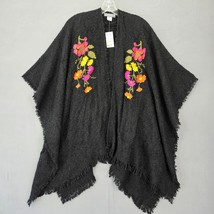 Accessory Street Women Wrap Shawl One Size Black Soft Knit Embroidered F... - $14.40