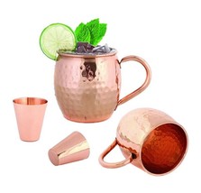 Moscow Mule Copper Mugs 16 oz. (Set of 2) With Bonus 2 Shot Glasses Foodie Aid - £14.81 GBP