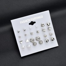 12 pairs White Simulated Pearl Earrings Set For Women Jewelry On Ear Ball Stud E - $12.26