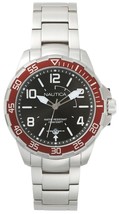 NAUTICA Pilot House Men&#39;s Watch Black Dial Red / Stainless Steel 45mm - $2,460.21 MXN