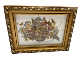 Botanical Floral Vintage Gold Framed Pressed Wild Flower Fantasy Wall Ar... - $45.00
