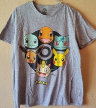 POKEMON Tee T-Shirt  Gray- Squirtle, Charmender, Pikachu, Men&#39;s Size Lar... - £12.54 GBP