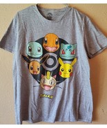 POKEMON Tee T-Shirt  Gray- Squirtle, Charmender, Pikachu, Men&#39;s Size Lar... - £12.73 GBP
