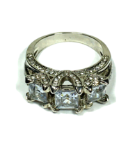 Costume CZ Ring with 3 Large Stones Silver Tone  Size 9 - $19.00