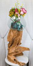 Bali Handicraft Natural Gamal Driftwood With Large Molten Glass Bowl Vase 29&quot;H - £255.73 GBP