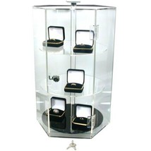 Rotating Clear Acrylic Locking Jewelry Display Case Revolving - £102.81 GBP