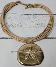 St Thomas Faux Leather Cord With Gold Tone Sand Dollar Pendant Necklace 16-18” - $9.50