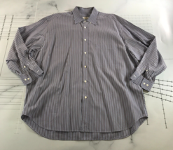 Brioni Button Down Shirt Mens 2XL Brown Blue Stripes Cotton Long Sleeve ... - £23.29 GBP