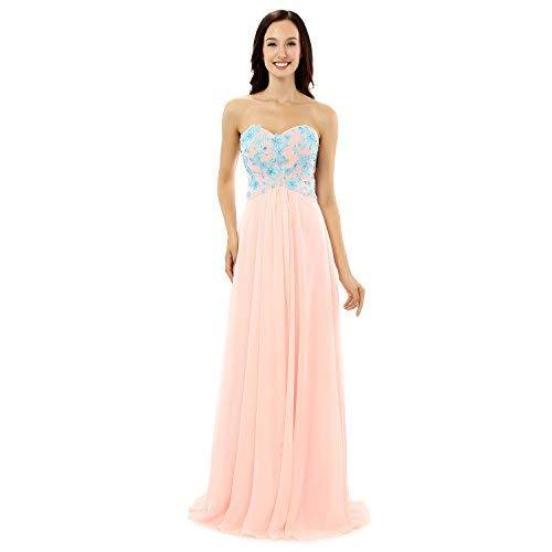 Kivary Sweetheart Beaded Sky Blue Lace A Line Long Formal Prom Evening Dresses L