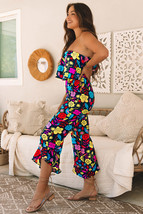 Red Mix Tropical Print Strapless Ruffled Jumpsuit - $277.87 MXN
