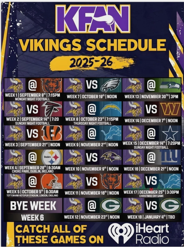 ~HOT!~ KFAN Vikings Schedule 2025-26 Poster. Item image 2