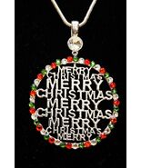 Merry Christmas Rhinestone Bold Pendant Costume Jewelry Necklace Silver ... - $28.70
