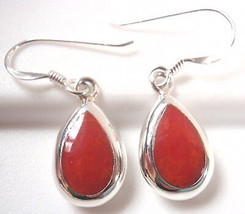 Reversible Red Coral Mother of Pearl Sterling Silver Teardrop Earrings - £8.78 GBP