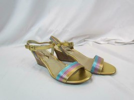 NIB Rialto Gold Lilac Turq Metallic Wedge Open Toe Sandal Ankle Strap Sz... - £24.29 GBP