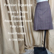 Parisian Signature Brown &amp; Purple Plaid Print Front Pockets Lined Side Z... - £17.58 GBP