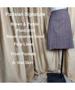 Parisian Signature Brown &amp; Purple Plaid Print Front Pockets Lined Side Z... - £17.31 GBP