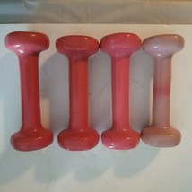 Vintage 1 Pound Pink Coated Dumbbells Lot of 4, Therapy, Workout, Toning - $24.70