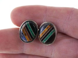 Vintage Mexican Sterling Multi-Stone channel inlay cufflinks - £43.53 GBP