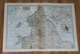 1911 Original Antique Map Of Northern England Liverpool York Manchester Durham - £19.67 GBP