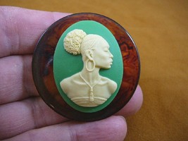 (CA20-51) RARE African American LADY ivory + green CAMEO bakelite Pin Pendant - $50.48