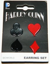 DC Comics Harley Quinn Card Logos 2 Pair of Enamel Metal Pierced Earrings NEW - £7.74 GBP