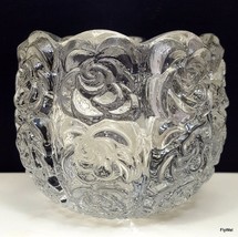 Goebel Votive Candle Holder 3in Clear Glass Raised Roses Scalloped Rim  - £19.63 GBP