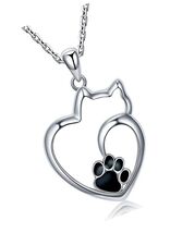 An item in the Antiques category: 925-Sterling-Silver Moon Cat Heart Necklace - Cute