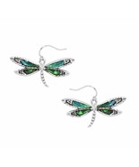 Abalone Dragonfly Earrings Silver Tone - £11.86 GBP