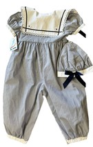 Vintage NWT Deadstock B.T. Kids Blue &amp; White Pinstripe Romper W Hat Sz 2... - $52.34
