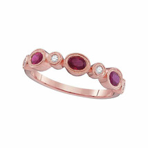 18kt Rose Gold Womens Oval Ruby Diamond Alternating Band Ring 7/8 Cttw - £549.74 GBP