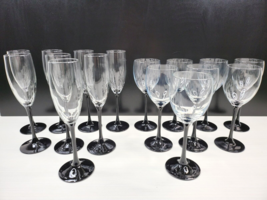 16 Pc Luminarc Domino Signature Black Wine Glasses Fluted Champagne France Lot - £124.55 GBP