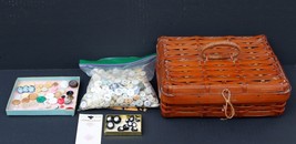 VTG Mixed Button Lot-Mother of Pearl Bakelite etc &amp; Japan Wicker SEWING Basket - £15.97 GBP