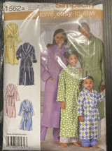 Simplicity Pattern 1562A Unisex child,teen,adult, robe &amp; belt, New Uncut - $5.99