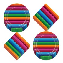 Fiesta Party Serape Pattern Striped Paper Dinner Plates and Lunch Napkins (Serve - £13.64 GBP