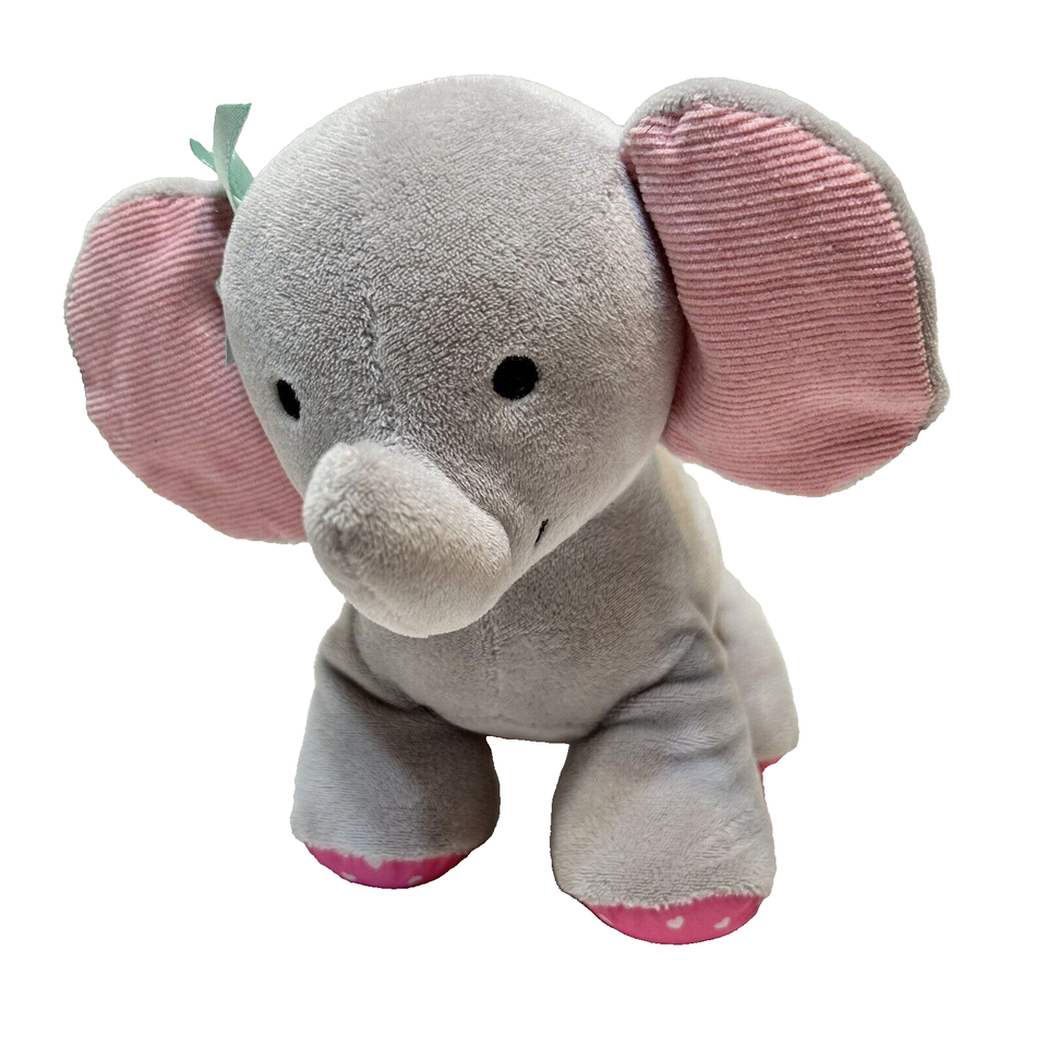 Child of Mine Plush Wind Up Music Gray Pink Elephant Stuffed Animal Works 8" - $12.45