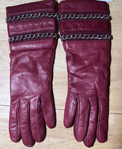Size 7 NEW Bloomingdale&#39;s Red Leather  Chain Link Gloves with Cashmere L... - £25.09 GBP