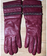 Size 7 NEW Bloomingdale&#39;s Red Leather  Chain Link Gloves with Cashmere L... - $31.99