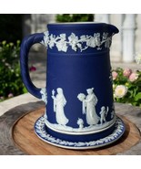 Vintage Wedgwood Cobalt Blue Jasperware Small Pitcher W/ Liner Underplat... - $96.18 CAD